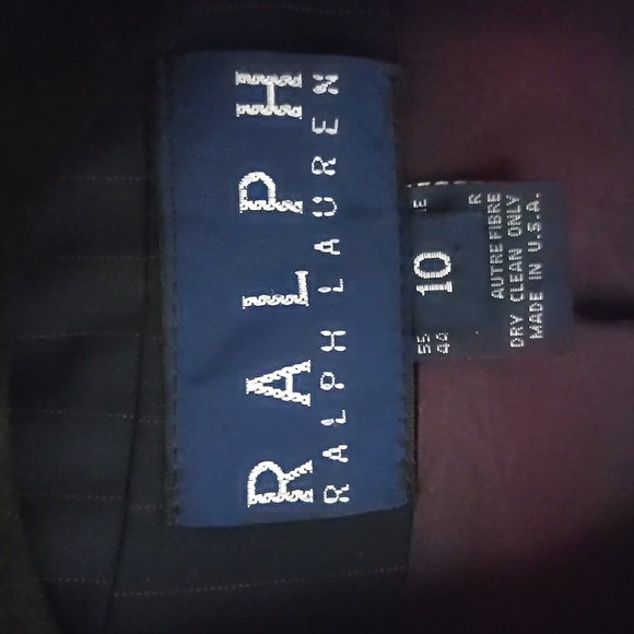 Rare! VINTAGE 90's Ralph Lauren Dbl Brst Red Pinstriped Skirt Suit, Navy, 10 - Picture 9 of 11